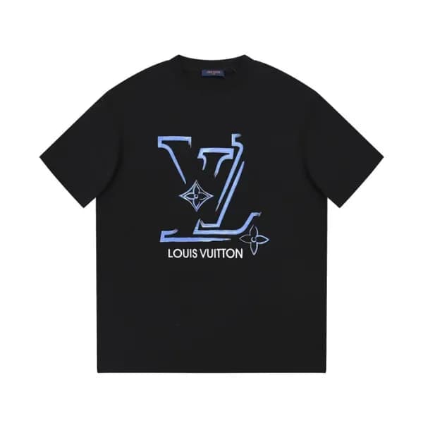 루이비통 남성 블랙 크루넥 반팔티 - Louis vuitton Mens Black Shor… - 1