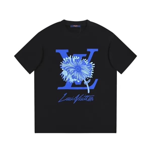 루이비통 남성 블랙 크루넥 반팔티 - Louis vuitton Mens Black Shor… - 1