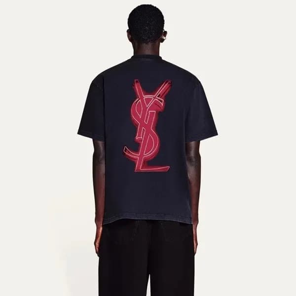 입생로랑 남성 블랙 크루넥 반팔티 - Saint laurent Mens Black Shor… - 1