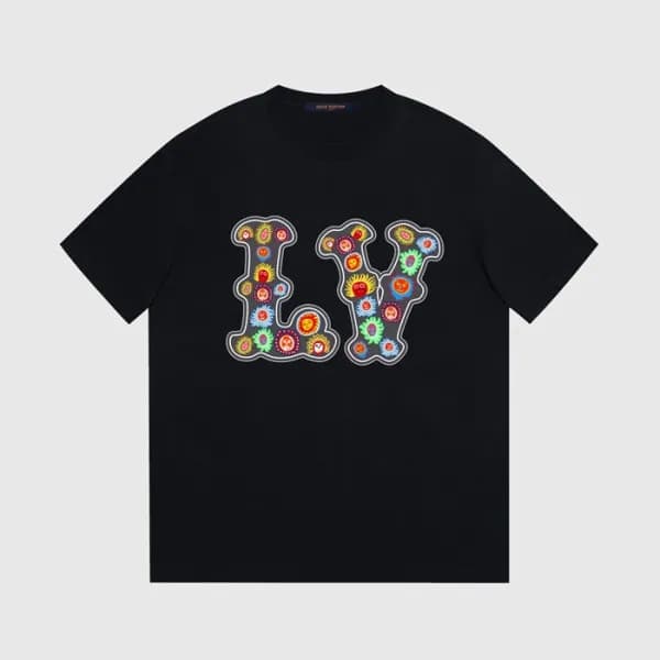 루이비통 남성 크루넥 블랙 반팔티 - Louis vuitton Mens Black Shor… - 1