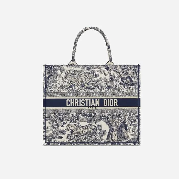 디올 여성 블루 투알 드 주이 자수 북 토트백 라지 - Dior Roald Embroid… - 1