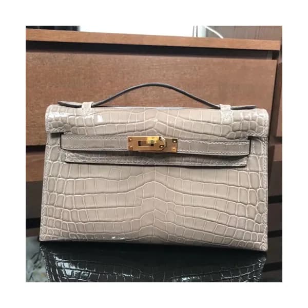 Hermes Mini Kelly Crocodile Leather Tote Bag / Clu… - 1