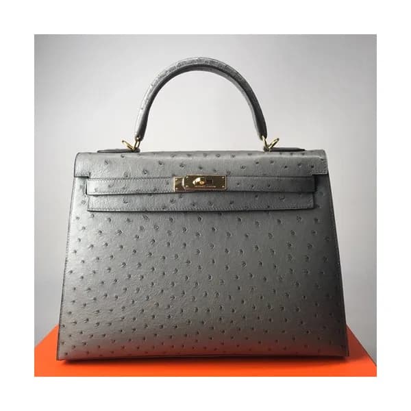 Hermes Kelly Ostrich Leather Tote Shoulder Bag ,32… - 1