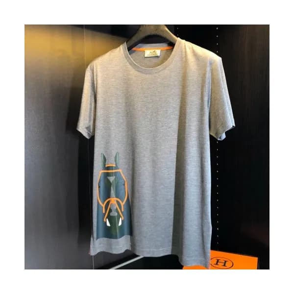 Hermes 2020 Mens Crew-neck Silket Short Sleeved Ts… - 1