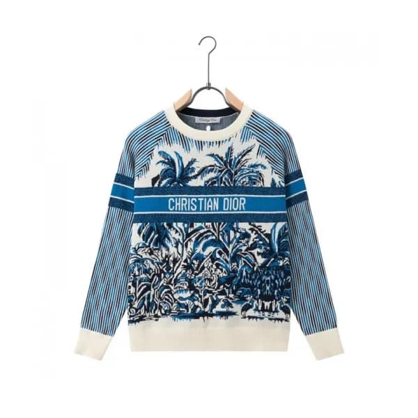 Dior Mm/Wm Retro Logo Crew-neck Sweaters Navy - 디… - 1