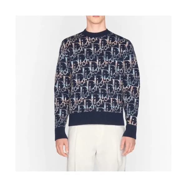 Dior Mens Retro Logo Sweaters Blue - 디올 2021 남성 레… - 1