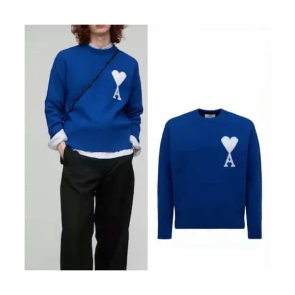 Ami Mm/Wm Logo Casual Turtle-neck Sweaters Blue -… - 1