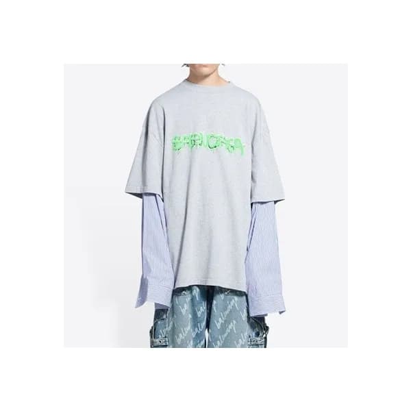 발렌시아가 남성 크루넥 그레이 반팔티 - Mens Gray Tshirts - bal0132… - 1