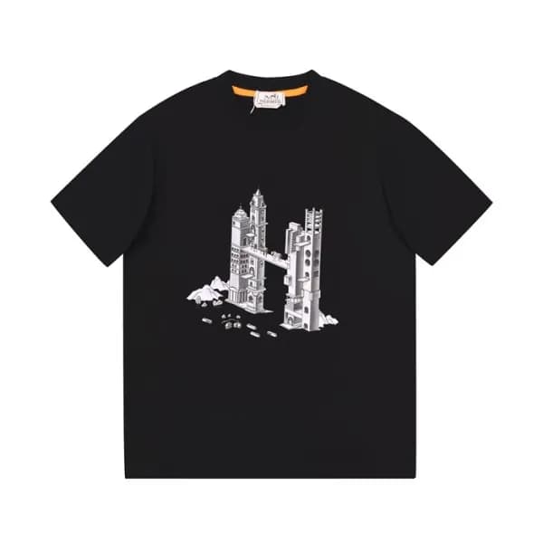 에르메스 남자 블랙 크루넥 반팔티 - Mens Black Tshirts - her0747x - 1