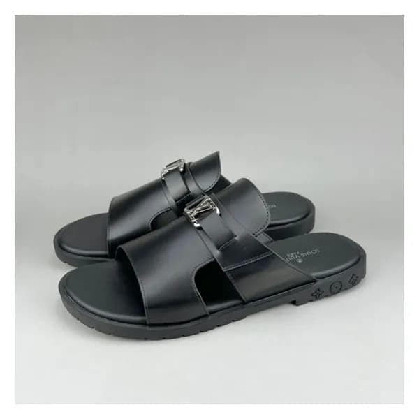 루이비통 남성 이니셜 블랙 슬리퍼 - Mens Black Slippers - lou0429… - 1