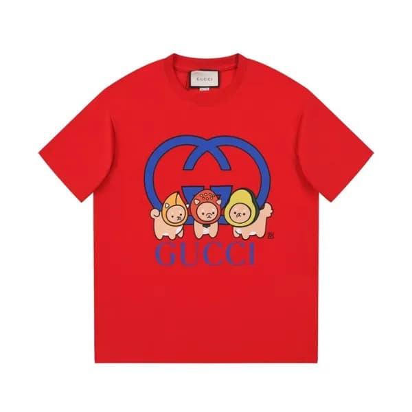 구찌 남/녀 레드 크루넥 반팔티 - Gucci Unisex Red Short sleeved… - 1