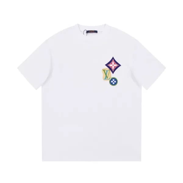 루이비통 남성 화이트 크루넥 반팔티 - Louis vuitton Mens White Sho… - 1