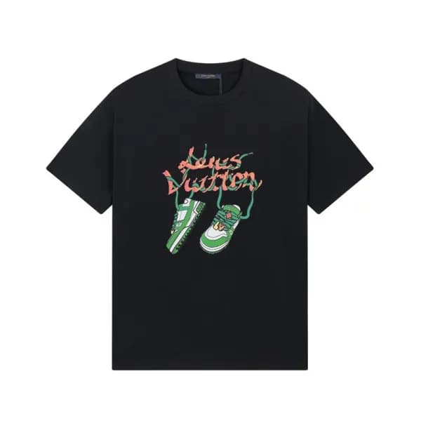 루이비통 남성 블랙 크루넥 반팔티 - Louis vuitton Mens Black Shor… - 1