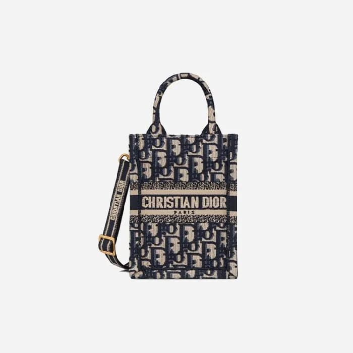 디올 여성 블루 오블리크 자수 북 토트 미니 휴대폰 백 - Dior Oblique Embr… - 1