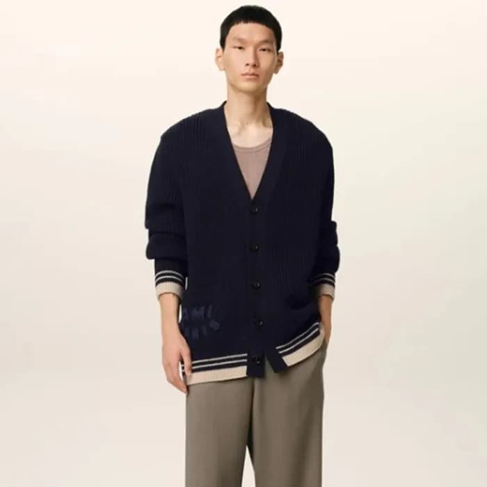 아미 남/녀 브이넥 가디건 - Ami Unisex V-neck Cardigan - amc7… - 1