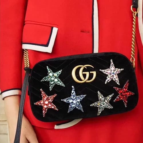 Gucci 2018 Marmont Crysral Stars Velvet Shoulder B… - 1