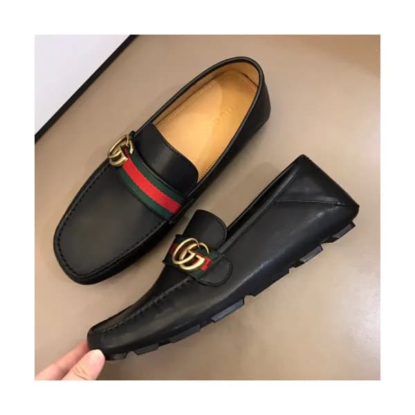 Gucci 2019 Mens Metal GG Logo Strap Leather Drive … - 1
