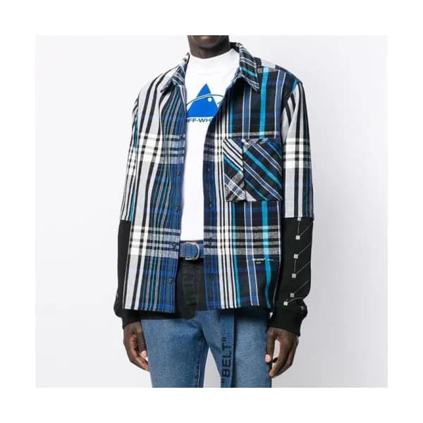 Off white 2019 Mens Basic Logo Cotton Check Shirt … - 1
