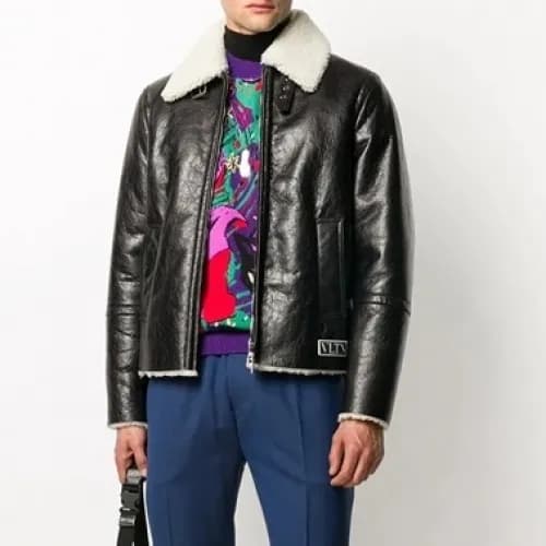 Valentino Mens Leather Jacket - 발렌티노 남성 로고 캐쥬얼 가죽 … - 1