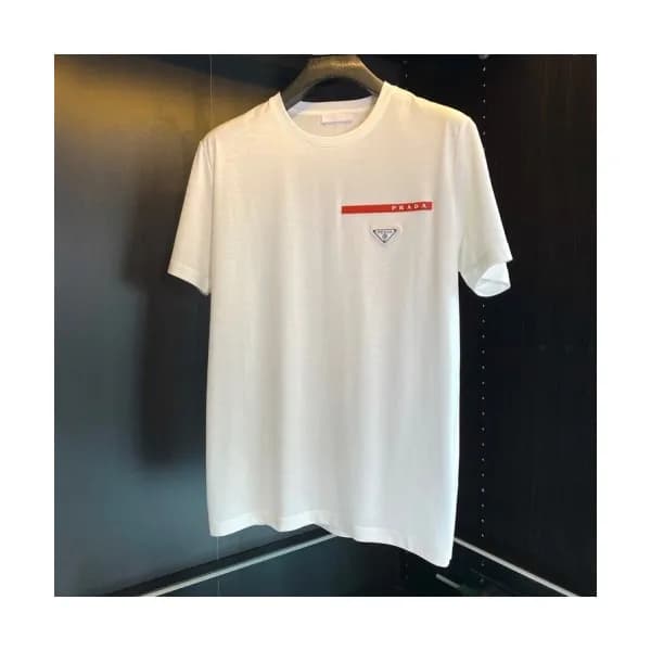Prada Mens Basic Logo Short Sleeved Tshirts White… - 1