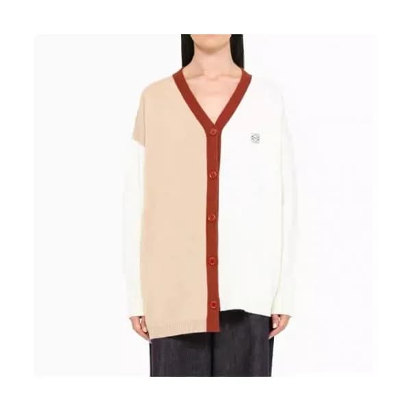 Loewe Womens Logo Crew-neck Wool Cardigan Beige -… - 1