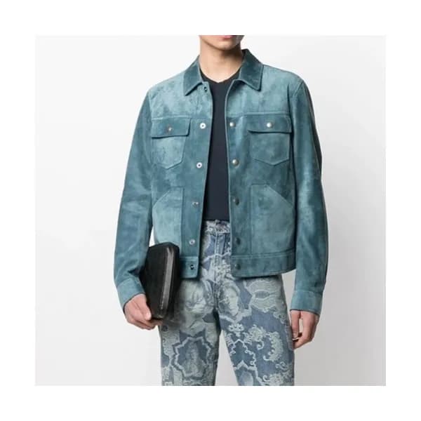 Tom Ford Mens Logo Casual Leather Jacket Blue - 톰… - 1