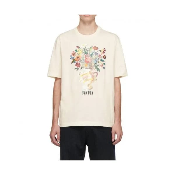 LANVIN Unisex Tshirts Ivory - 랑방 2021 남/녀 로고 반팔티 -… - 1