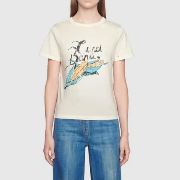 구찌 여자 크루넥 아이보리 반팔티 - Unisex Ivory Tshirts - guc045… - 1