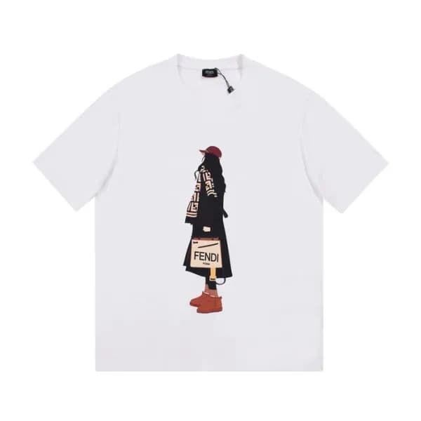 펜디 남/녀 크루넥 화이트 반팔티 - Unisex White Tshirts - fen011… - 1
