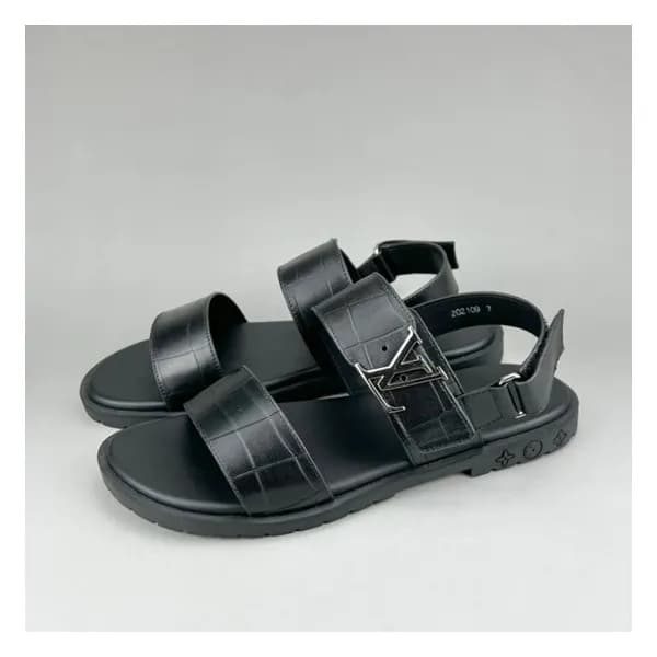 루이비통 남성 이니셜 블랙 샌드 - Mens Black Sandals - lou04282x - 1
