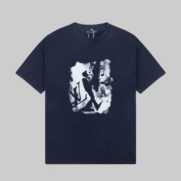 루이비통 남성 네이비 크루넥 반팔티 - Louis vuitton Mens Navy Shor… - 1
