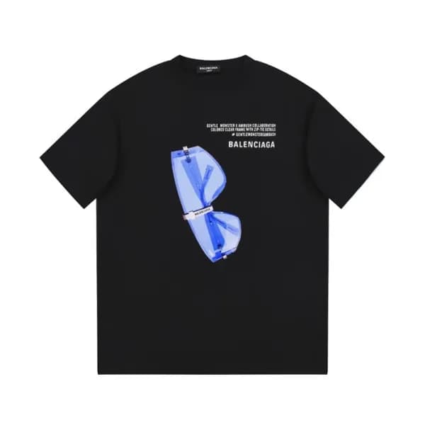 발렌시아가 남성 크루넥 블랙 반팔티 - Balenciaga Mens Black Short … - 1