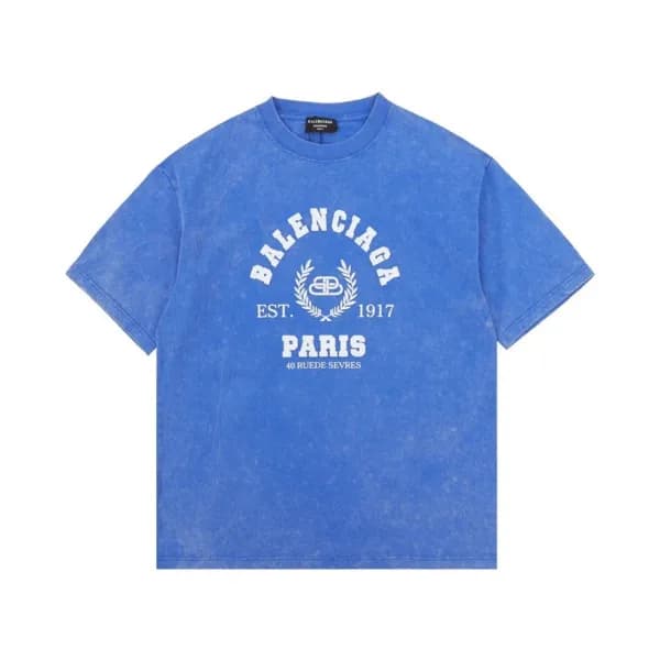 발렌시아가 남성 블루 크루넥 반팔티 - Balenciaga Mens Blue Short s… - 1
