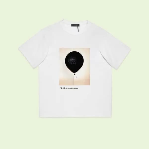 프라다 남성 크루넥 화이트 반팔티 - Prada Mens White Short sleeve… - 1