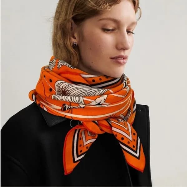 에르메스 여성 캐시 오렌지 스카프 - Hermes Womens Orange Scarf - … - 1