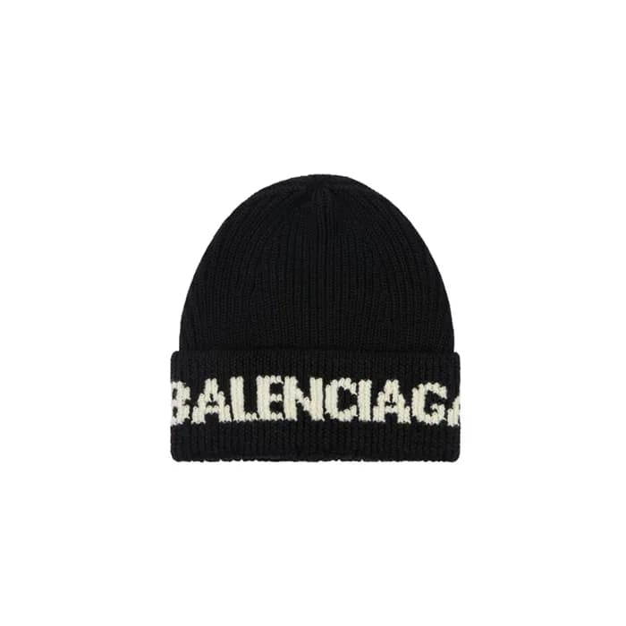 발렌시아가 남/녀 블랙 비니 - Balenciaga Unisex Black Beanie -… - 1
