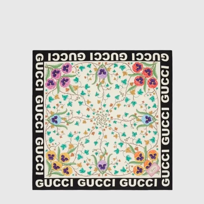 구찌 여성 GG 플라워 프린트 실크 스카프 - Gucci Womens Flower Prin… - 1