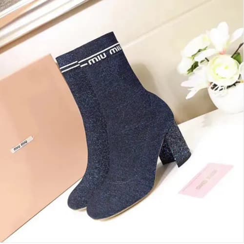 Miumiu 2018 Logo Knit Boots Navy - 미우미우 18FW 로고 니트… - 1