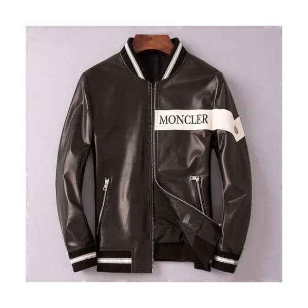 Moncler 2019 Mens Patch Logo Modern Leather Jacket… - 1