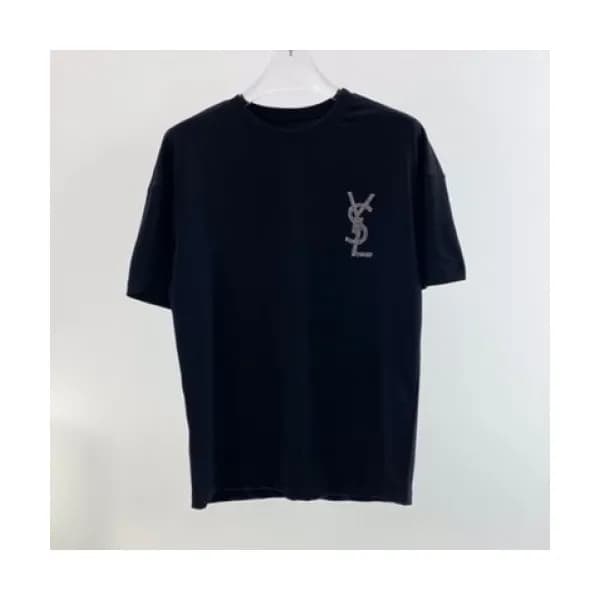 Saint Laurent 2021 Mens Logo Cotton Short Sleeved … - 1
