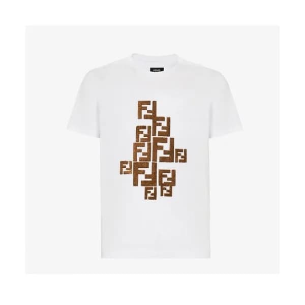 Fendi Mens Logo Casual Short Sleeved Tshirts Whit… - 1