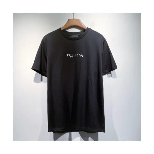 Prada Mens Basic Logo Short Sleeved Tshirts Black… - 1
