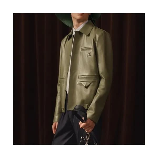 Louis vuitton Mens Logo Leather Jackets Green - 루… - 1