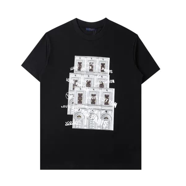 루이비통 남자 크루넥 블랙 반팔티 - Unisex Black Tshirts - lou039… - 1