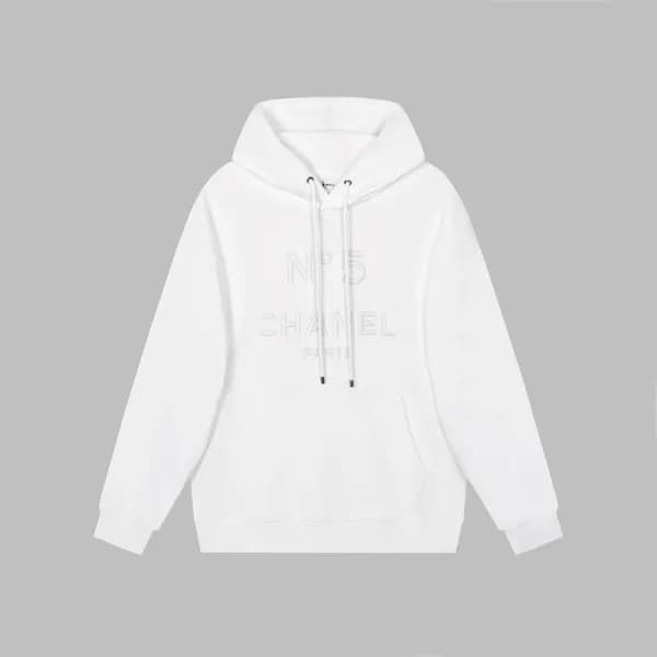샤넬 남/녀 캐쥬얼 화이트 후드티 - Chanel Unisex White Hoodie - … - 1