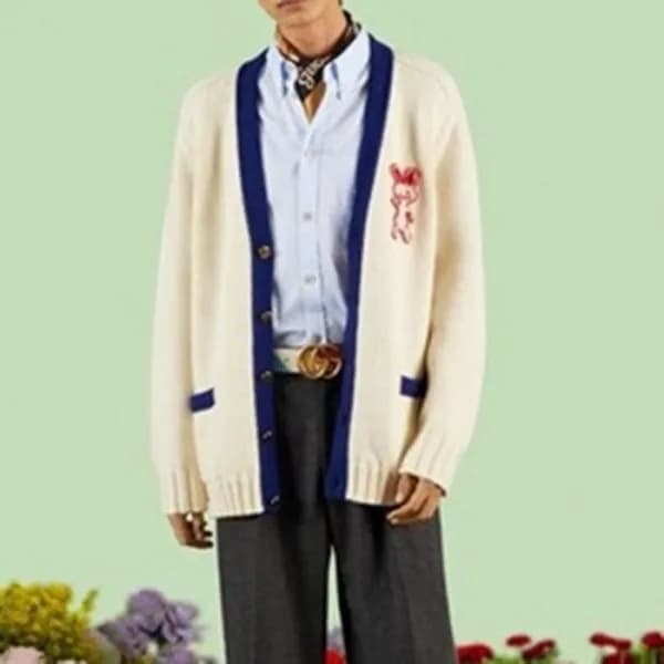 구찌 남/녀 브이넥 화이트 가디건 - Gucci Unisex White Cardigan -… - 1