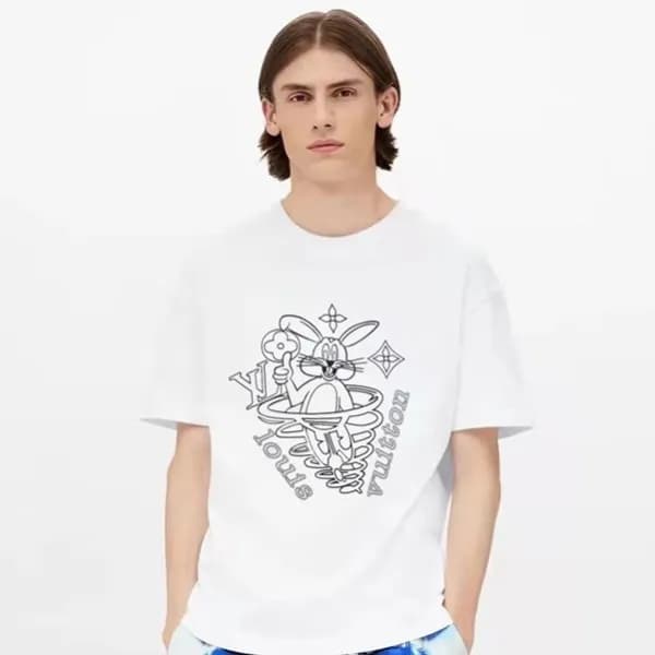루이비통 남성 화이트 크루넥 반팔티 - Louis vuitton Mens White Tsh… - 1