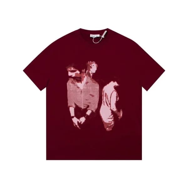 버버리 남성 버건디 크루넥 반팔티 - Burberry Mens Burgundy Short … - 1
