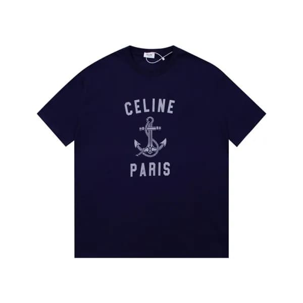 셀린느 남성 네이비 크루넥 반팔티 - Celine Mens Navy Short sleeve… - 1