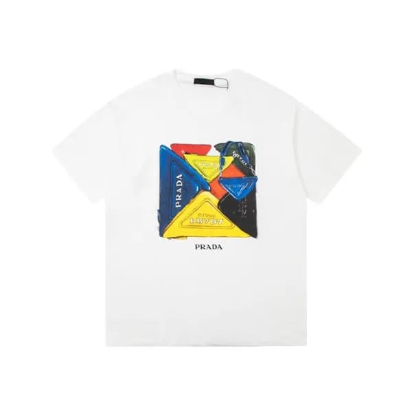프라다 남성 크루넥 화이트 반팔티 - Prada Mens White Short sleeve… - 1